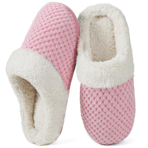 ULTRAIDEAS Zapatillas de Casa para Mujer con Espuma de Memoría,Cómodo Pantuflas Invierno,Rosado,38/39 EU