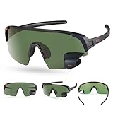 TriEye Gafas de ciclismo con espejo retrovisor, gafas polarizadas para bicicleta para hombre y mujer, antiarañazos, lentes transparentes y verdes, gafas de seguridad para ciclismo, carretera y trail