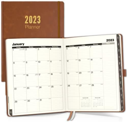 Dunwell 2023 Planner Weekly Monthly (8.5x11, Brown), Faux Leather Cover, Large Planner Book, 11x8 Big Agenda, Calendar Planner, Monthly Tabs, Ribbon Bookmark, Notes, Back Pocket, Stickers