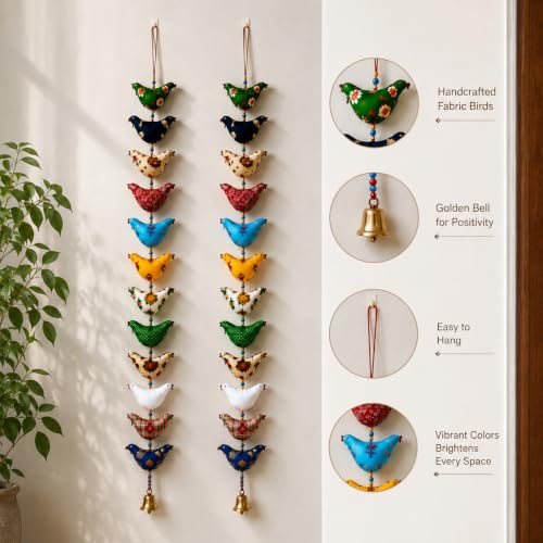 Image of Bindian Toran for Main Door, Decorative Door Thoranam Hanging, Diwali Decoration for Home Entrance, Wall Decor Hanging Ornament, Traditional Festive Welcome Decor for House, Pooja (Bird Pack of 2)
