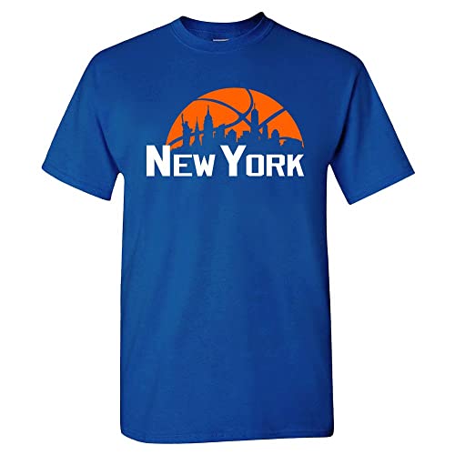 New York Basketball City Skyline Men's Fan T-Shirt (Royal Shirt, 2XL)