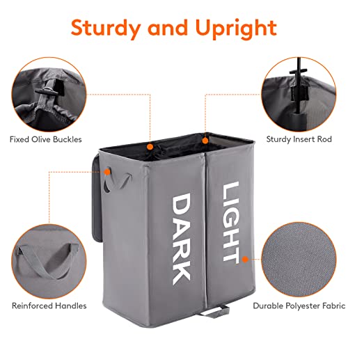 Lifewit 136L Double Laundry Hamper with Lid and Removable Laundry Bags, Large Divided Hamper, Collapsible 2 Section Laundry Basket with Handles for Bedroom, Bathroom, College Dorm, Laundry Room, Grey by Lifewit - Used condition - Image 5