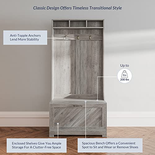 image for BELLEZE Entryway Hall Tree, Coat Rack, Storage Bench, 3-in-1 Design, F