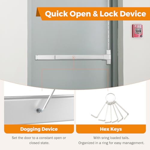 BEAMNOVA Vertical Rod Door Panic Bar Exit Device 32 Inch Commercial Door Push Bar Lock Set Emergency Gate Roller Strike Plate End Cap Metal Parts Accessories, Metallic by BEAMNOVA - Image 6