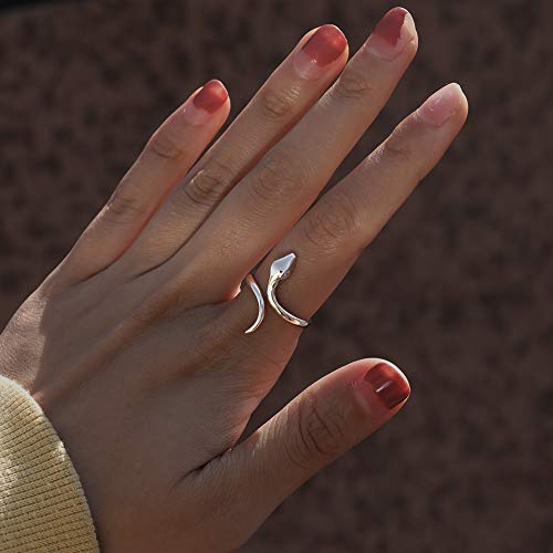 Angol Sterling Silver Adjustable Snake Cool Rings 925 Silver Minimalist Slytherin Snake Animal Statement Stacking Finger Ring For Women Teens With Gift Box #TOP3