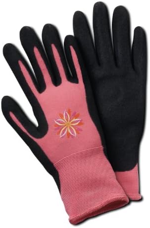 MAGID BE338T Bella Women's Comfort Flex Coated Garden Glove, Nitrile Palm Coat, Small/Medium (1 Pair), Black & Pink