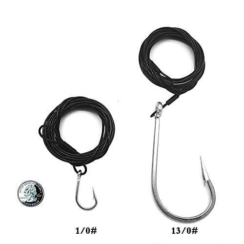 1/0-13/0 Shark Surf Rigs With 9.8Ft 49-Strands Steel Leader(380-400Pound),Deep Sea Hooks For Big Fish (9/0-2 Packs) #TOP3