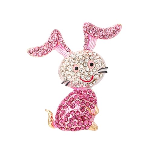 Image of Rabbit Pin,Easter Pins,Rhinestone Pink Rabbit Animal Brooch for Women,Cute Crystal Cartoon Bunny Brooches Lapel Pins Clothing Dress Accessory Birthday Easter Holiday Jewelry Gift