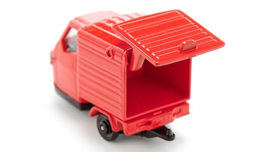 siku 1583, Piaggio Ape 50, Fahrzeug zum Spielen, Metall/Kunststoff, Rot, Anhängerkupplung, Heckklappe zum Öffnen