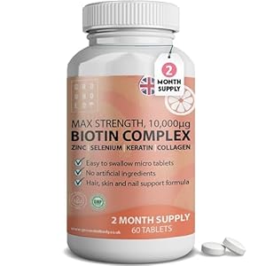 Hair Growth Biotin Complex 10,000mcg with Marine Collagen, Selenium, Keratin & Zinc | x60 Tablets | Hair Growth, Thickness, Strength & Volume | Men & Women Hair Support Supplement