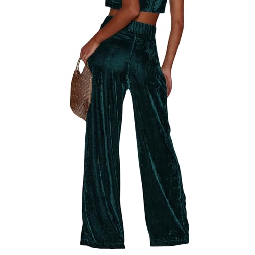 JUMISEE Women’s Velvet Wide Leg Pants Elastic High Waisted Palazzo Pants Business Work Casual Trousers with Pockets4