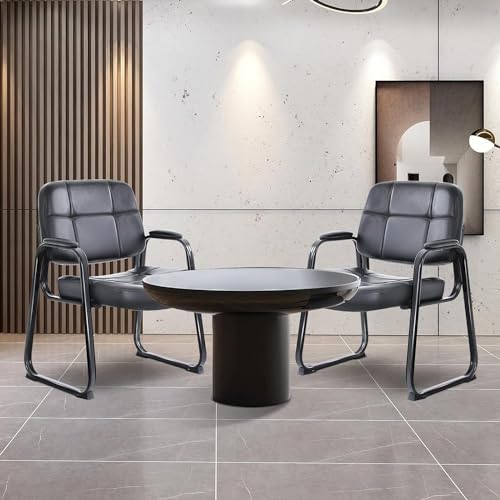 Image of CLATINA Big & Tall Waiting Room Guest Chair Comfortable Reception Chairs with Bonded Leather Padded Arm Rest and Sled Base for Office Reception Lobby and Conference Desk, Black(2 Pack)