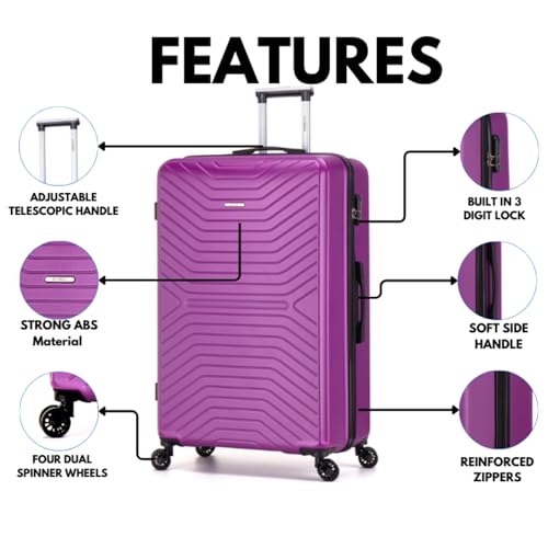 55x35x20 Cabin Suitcase Carry on Suitcase Hard Shell Hand Luggage Cabin Bag Case Approved For Ryanair EasyJet 2 Small Fits 8kg 10kg 35 Litre Capacity + 3 Digit Lock + Telescopic Handle Cabin Luggage - Image 3