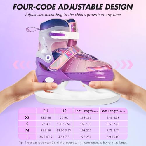image for LEVYTEMP Adjustable Ice Skates for Kids Girls Boys - Gradient Purple R