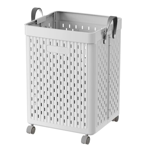 UAK 67L Plastic Laundry Basket with Wheels & Handle