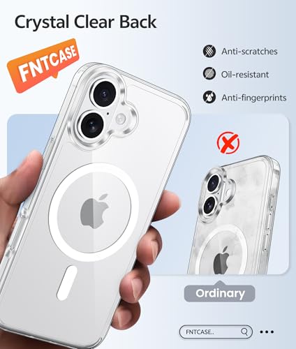 Image of FNTCASE for iPhone 16 Plus Case: [Compatible with Magsafe] [Screen Protector] Anti Yellowing Transparent Clear Magnetic Phone Cover - Military Grade Shockproof Drop Proof Protective Cases - Clear