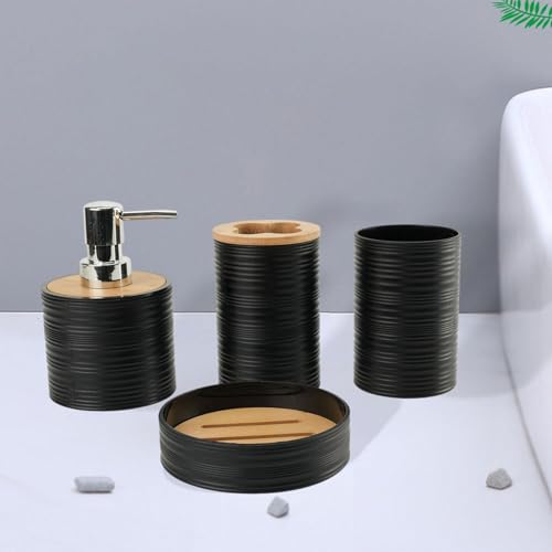 Decoración decorativa para baño con juego de 4 accesorios de baño negros 5
