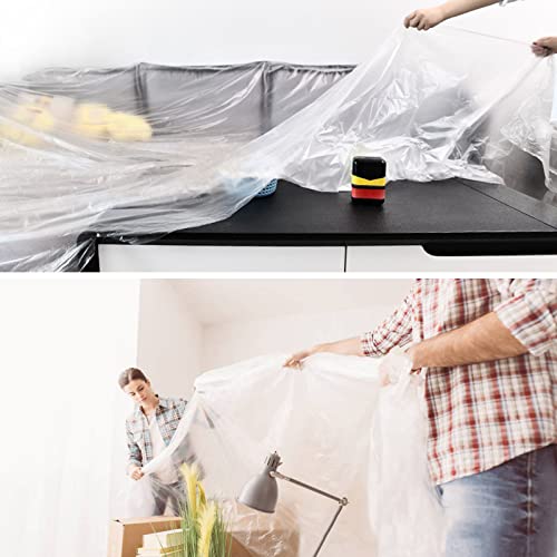 Cieex 3 Rollen Abdeckfolie mit Klebeband, 200CM x 20m Transparent Malerfolie, Maler Abdeckfolie, Staubschutzfolie auf Rolle, Kunststofffolie zum Schutz vor Spritzern, Staub und Flecken