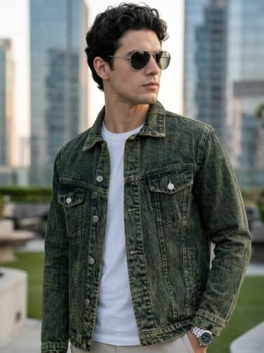 Image of Urbano Fashion Men's Regular Fit Washed Full Sleeve Denim Jacket