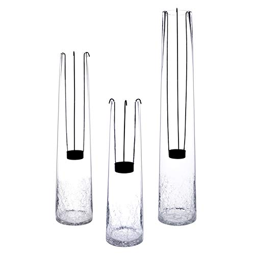 Diamond Star Cylinder Candle Holder Ice Cracked Glass Hurricane Candlesticks Holders Set of