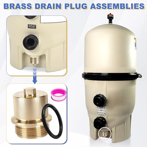Image of Upgraded 190030 Brass Drain Plug Cap Assembly Replacement for Pentair Filter Drain Plug Fit for Pentair FNS Plus, Clean & Clear Plus, and Quad D.E. Filters, Pool Maintenance Accessory with O-Ring