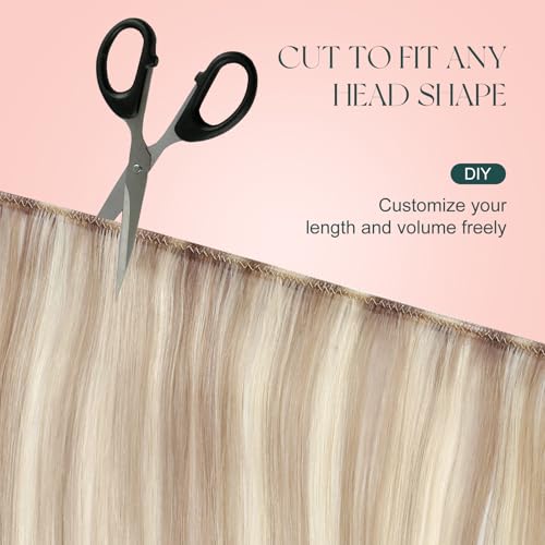 Image of Easyouth 22 Inch Weft Hair Extensions Human Hair Sew in Hair Extensions Ash Blonde Mix Platinum Blonde Sew in Weft Human Hair Extension 100G