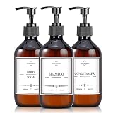 16.9 OZ Shampoo and Conditioner Dispenser 3 Pack, Shower Bottles Refillable with Labels, Empty Amber