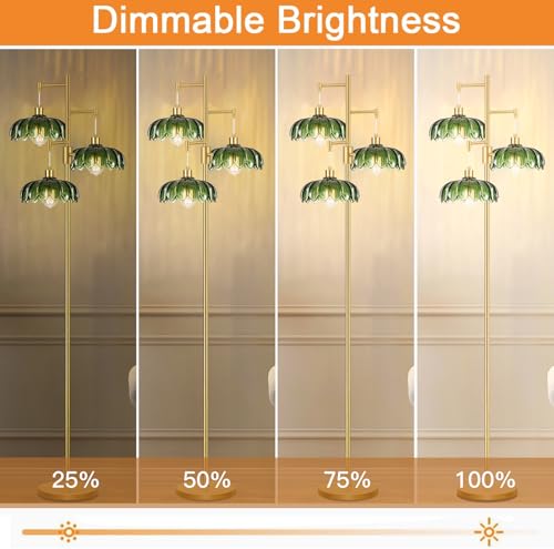 Image of Dimmable Floor Lamps for Living Room Bedroom-3 Light Gold Floor Lamp with Glass Lampshape, Flower Tall Lamp Mid Century Modern Standing Lamp Glass Tree Floor Lamps for Living Room Bedroom,Corner