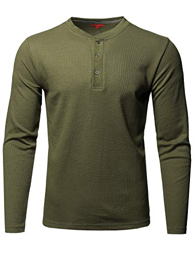 Class Basic Thermal Henley Crew Neck Long Sleeve T-Shirt Olive S