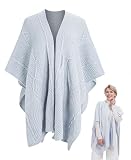 MissShorthair Women's Lightweight Knitted Shawl Thin Breathable Wrap for Outdoor Travel Spring, Poncho Daily Use, Office, Light Blue