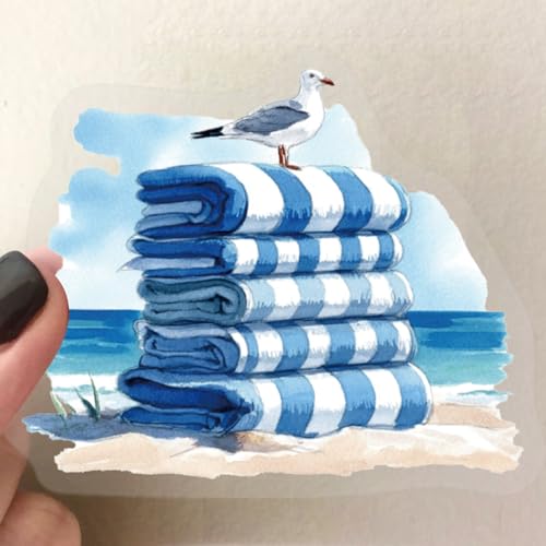 Image of 50PCS Transparent Blue Beach Stickers Aesthetic PET Stickers Blue Ocean Decal Waterproof Decorative Decals for Scrapbook DIY Crafts Album Bullet Journal Planner Water Bottles Laptop Phone (Blue-A)