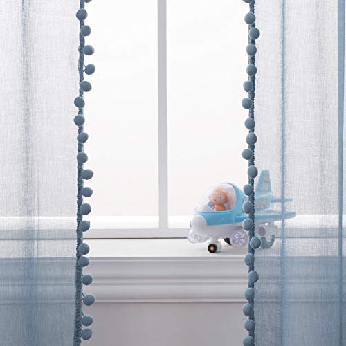 MIULEE Blue Net Curtain with Plush Ball, Decorative Curtain for Boys and Living Rooms (2 x L140 x H280 cm) - Image 3