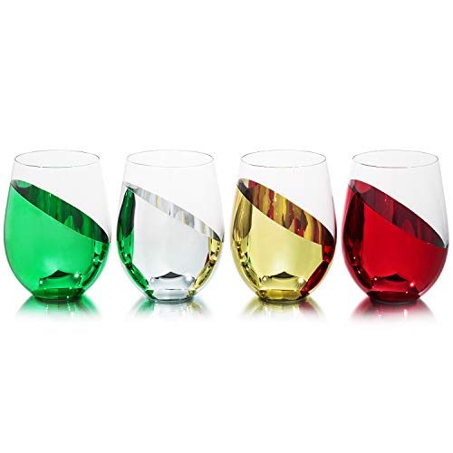 Mygift Christmas Modern Multicolored Holiday Stemless Wine Glasses Drinkware Set, Set Of 4 #TOP5