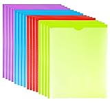 TEWRLNDE 16 Packs Heavy Duty 3 Pockets Folders with Prongs, Plastic Folders with Clear Front Pocket, for Letter Size Paper, Assorted Colors/Card Slot for Class Office Home