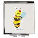 Mr. & Mrs. Panda Handtaschenspiegel quadratisch Biene Happy - Geschenk, schminken, silber, Hummel, Wespe, Schminkspiegel