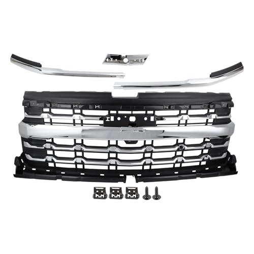 YEQSHNG Chrome Bumper Grille Compatible With 2022-2024 Chevy Silverado 1500 Front Bumper Grill Replacement 85516947