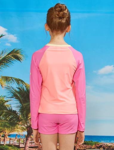 Phibee Girls' Rash Guard Set Long Sleeve Upf 50+ Sun Protection Two-Piece Swimwear Rose 10 #TOP7