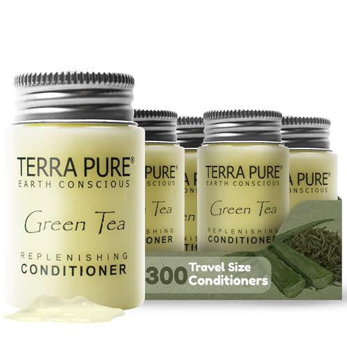 Travel Size Hotel Conditioner 300 Count 1 oz Bottles Guest Amenities for Hotels Vacation Rentals and Short Term Rentals Paraben Free Green Tea Scent Infused with Aloe and Olive Oil by Terra Pure)
