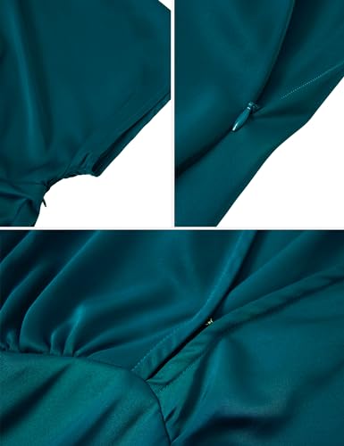Image of S・DEER SDEER Women's Deep V Neck Maxi Dress Satin Flutter Short Sleeve A Line Long Gown Dresses Formal Party Dress(Green,M), Medium