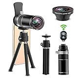 Cell Phone Camera Lens, 20x Telephoto lens + 180 Degree Fisheye Lens, 2 in 1 Phone Camera Lens + Tripod + Remote Shutter for iPhone x 8 7 6s 6 plus, Samsung Galaxy & Most Android Smartphone