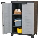 Holepyr Armadio in plastica grigio, 65 x 45 x 97 cm, con 2 ante e 3 ripiani, chiudibile, ideale per ufficio, garage, cantina, ordine e spazio per attrezzi, vestiti, documenti e scorte