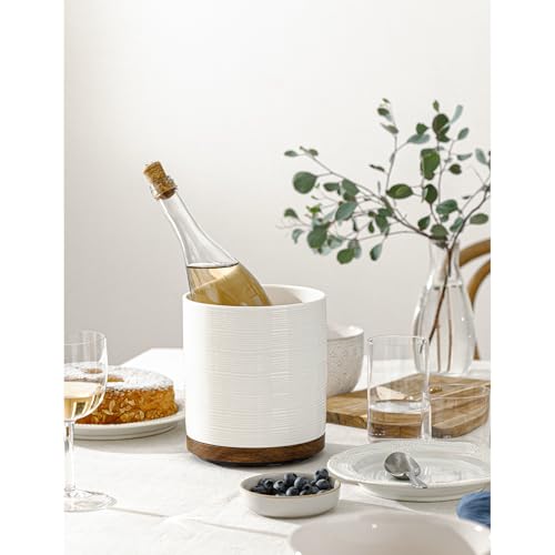 Image of Utensil Holder, 360 Rotating Extra Large Ceramic Kitchen Utensil Holder for Countertop, 7.3 inch Cooking Utensil Crocks for Kitchen Counter with Rotatable Wooden Base, Farmhouse Decor, White