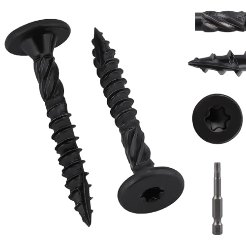 50 Pack 1-4 x 2 inch Heavy-Duty Structural Wood Screws, Star Drive, Rust Resistant Screws for Deck, Timber, Log, Landscaping, Black Epoxy Coated, Sharp Self Tapping Point, T30 Bit Included