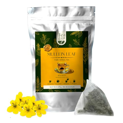 Image of Tealeaf & Co. Mullein Leaf Tea Blended with Fresh Herbs - Pure Herbal Tea Bags with Mullein Leaf Extract - Flavored Herbal Blend - Low Caffeine - Gluten Free - 50 Teabags