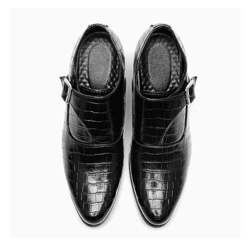 Men's Stone Pattern Chunky Heel Monk Strap Loafers Fashion Classic Pointed Toe Slip On Low Top Chelsea Business Dress Oxford Shoes3