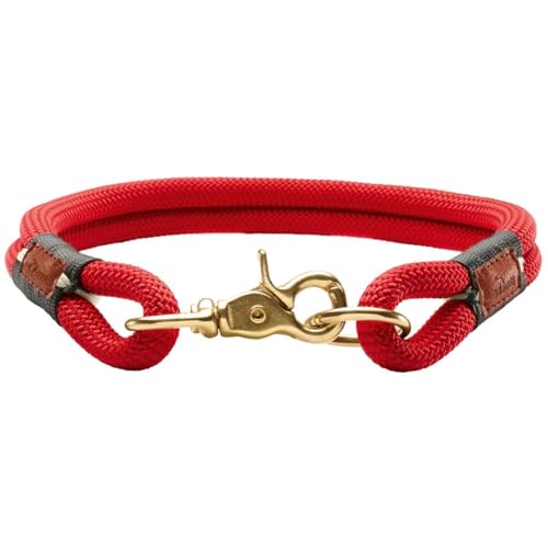 HUNTER Oss Halsung, Halsband für Hunde, Tau, Seil, Messing-Karabiner, Maritim, Rot, M-L