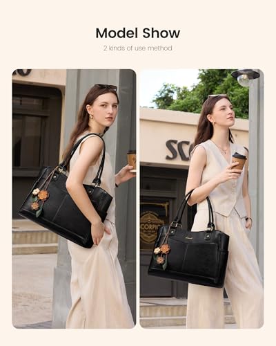 Image of LOVEVOOK Laptop Bag for Women, Original Vintage Work Tote Bag Computer Office Teacher Bag with Flower Pendant