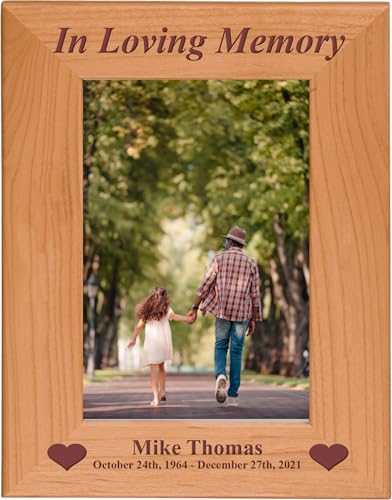 CustomGiftsNow In Loving Memory Memorial - Engraved Alder Wood Picture Frame - Add Name and Dates (5x7 Vertical)