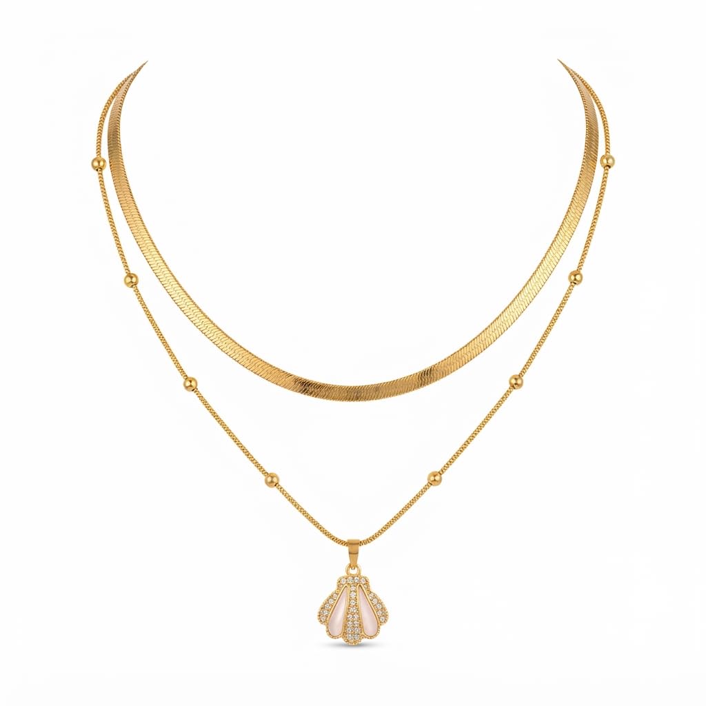 nilara fashion jewelry NILARA Anti Tarnish Gold Plated Multilayer Chain Pendant Necklace for Women & Girls | Double Layer Beaded Snake Chain | Minimalist Western Jewellery | Lightweight Adjustable Neck Chain Gift for Her-picture-31