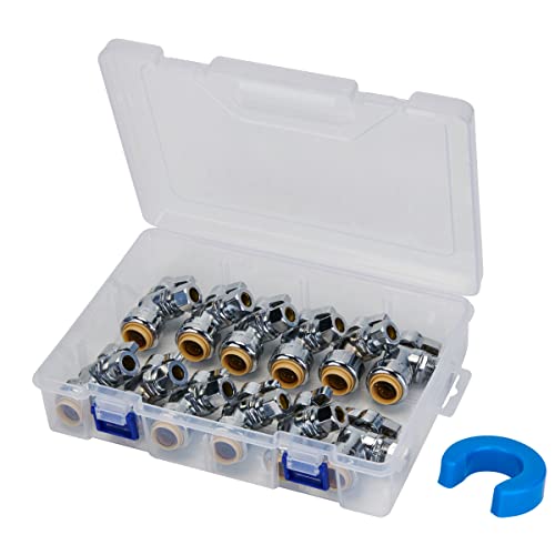 Sungator 12-Pack Angle Stop Valve, 1/2" Ptc X 3/8" Compression Push Fit Angle Shut Off Water Valve With Disconnect Clip, Push-To-Connect Pex, Copper, Cpvc, Quarter-Turn On/Off, No Lead Brass #TOP7